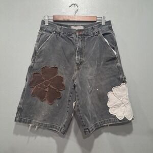 Plugg Co Misplaced Custom Flower Patch Carpenter Shorts Grey Denim Mens 30 DIY